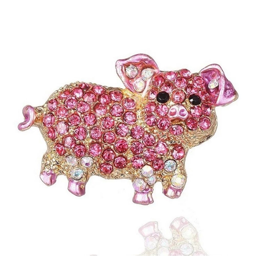 PINK PIG RHINESTONE BROOCH